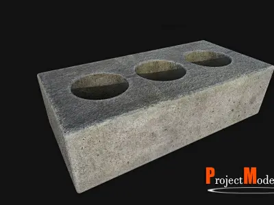 Bricks-Version003 concrete block with three holes Low-poly 3D model