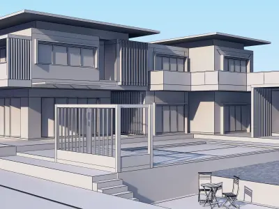 HQ Luxury Modern Pool Villa Design with Clubhouse style  3D model