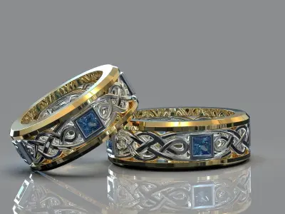 Two color gold ring with saphire 3D print model