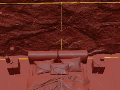 Black Rock Bedroom interior scene Rock Wall Set 001 3D model