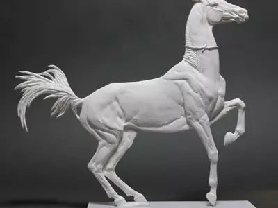 Elegance in Motion Marble Horse Sculpture in Galloping Pose Low-poly 3D model