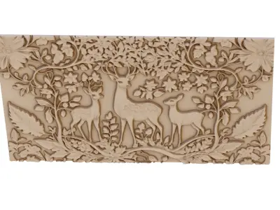decor set wall panel deer relief mural CNC 57 3D model