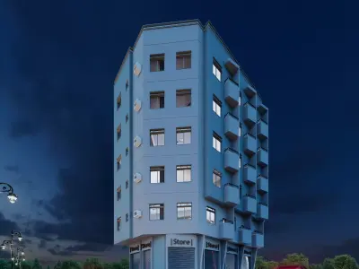 Modern Mixed-Use Building I Shops-6Floors Complete I  3D model