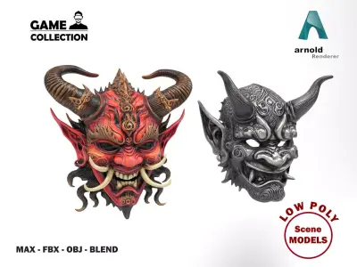 Demon Masks Low-poly 3D model
