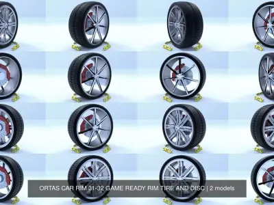 ORTAS CAR RIM 31-32 GAME READY RIM TIRE AND DISC 3D Model Pack