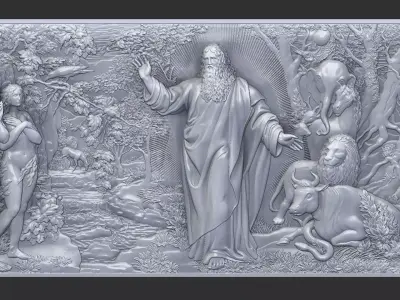 Paradise Adam and Eve with God 3D print model