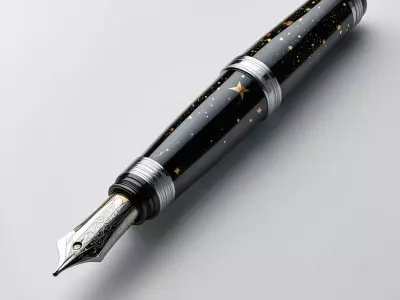 Elegant Fountain Pen with Starry Night Design Low-poly 3D model