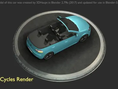 City Car 53 Compact Class Convertible Open Type-C Blue Low-poly 3D model