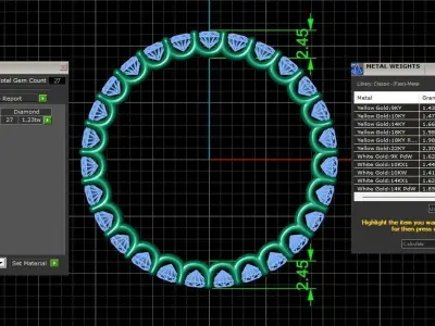 U Shaped Eternity Ring 2 point 3 mm stone size swiss 16 and EU56 3D print model