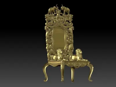 Lion Handle With Elephant Back Royal Ancient Chair 3D model