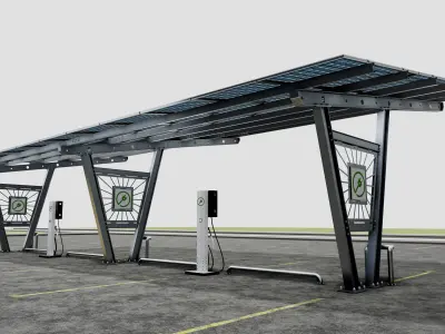 Solar Carport-4 Car Carport-3x12 Panels-Type-1 3D model