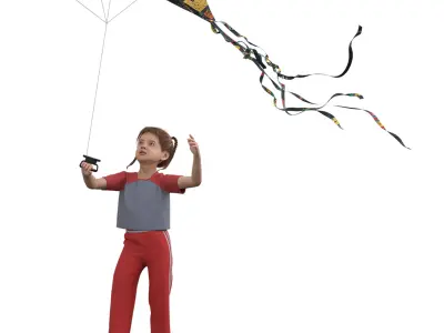 Children Flying Kite Low-poly 3D model