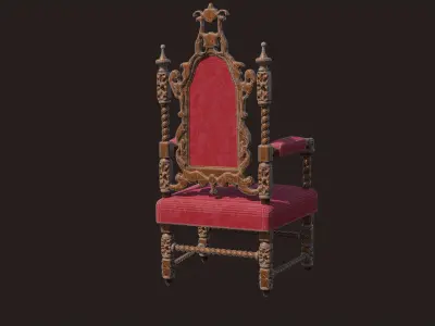 Renaissance Style HighBacked Chair model 4 Low-poly 3D model