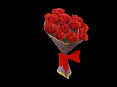 Red Flowers Bouquet Low-poly 3D model