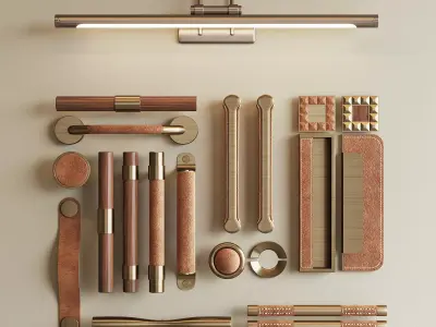 Luxury Handle and Knob Set with Leather and Metal Details 042 3D model