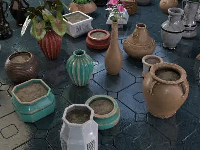 Garden Pot Pack Low-poly 3D model