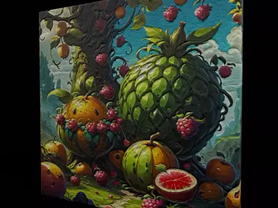 Exotic Fruits Painting One Low-poly 3D model