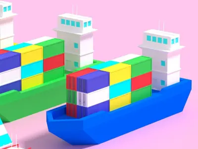 Cartoon Container Ship Yacht Sail Boat Low-poly 3D model