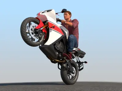 Full Rigged Rider with Motorbike Model 3D model