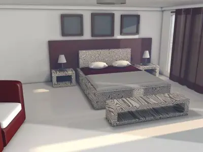 3d room bedroom with furniture and bed Free 3D model