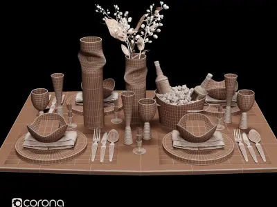 Luxury Model Room Tableware Set-8 3D model