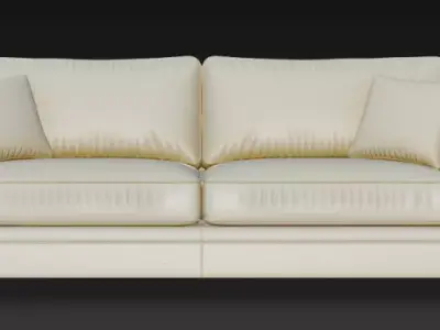 Elegant Cream Leather Sofa 3D Model 3D model