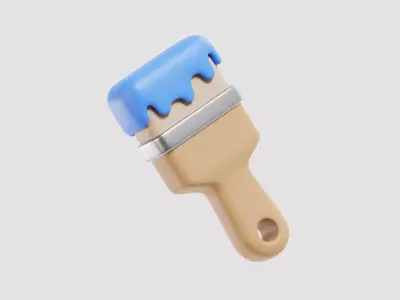 Cartoon Wall paint brush Low-poly 3D model