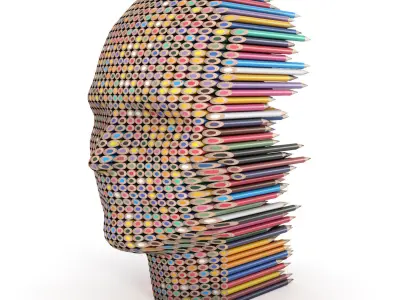 Pencils Head Sculpture 3D model