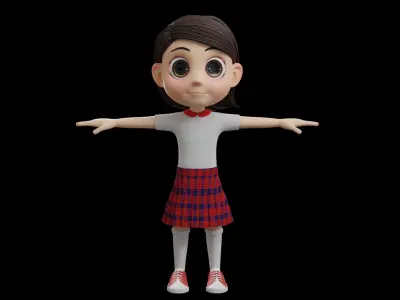 Cartoon School Girl - Fully Rigged Low-poly 3D model