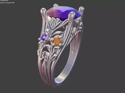 OVAL CENTER NATURE-INSPIRED ENGAGEMENT RING 3D print model