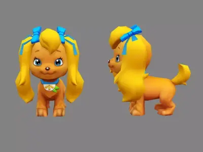 Cartoon puppy - yellow female dog - Pet dog Low-poly 3D model