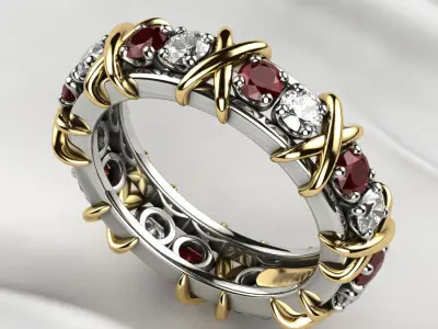 X Ring 3mm Stones Gold 3D print model