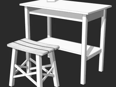 Blue Table with Chair Low-poly 3D model