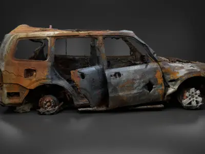 Destroyed and burnt civil car Photoscan 3D model