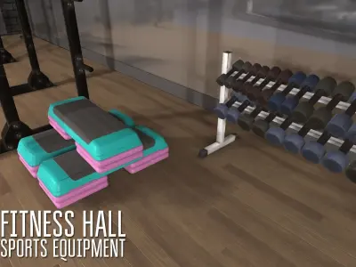 Fitness hall - sports equipment 3D model