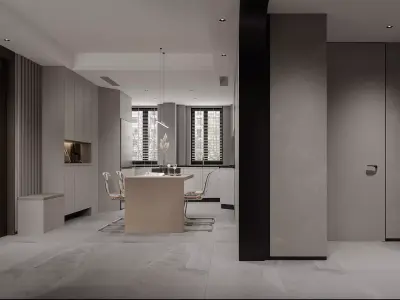 Modern living room dining room interior scenes 514 3D model