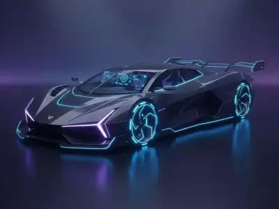 Cyberpunk Carbon Fiber Supercar with Neon Accents Low-poly 3D model