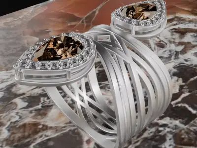 Jewerly ring with pear gemstone and diamond 3D model 3D model