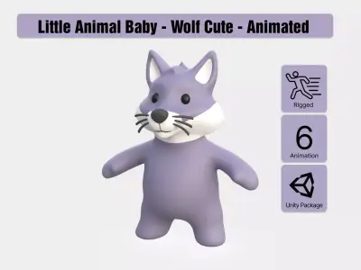 Little animal baby - Wolf cute - Animated  Low-poly 3D model
