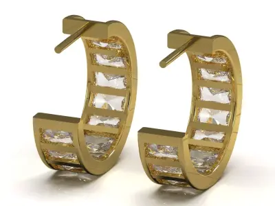 Wedding STL 3DM Wide Hoop Earrings with Baguette model je0145 3D print model