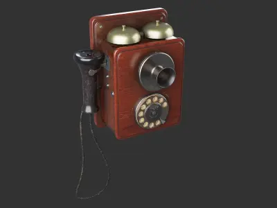 Wooden Vintage Antique Phone Low-poly 3D model