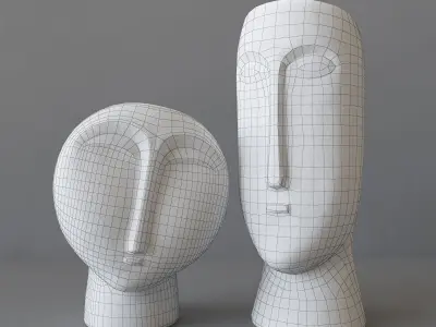 Vase-03 two ceramic head sculptures Low-poly 3D model