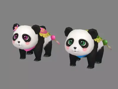 Cartoon panda mount - male panda - female panda Low-poly 3D model