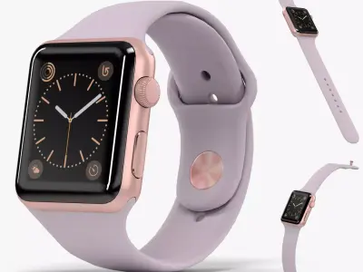 Apple Watch Rose Gold Aluminum Case Lavender Sport Band Low-poly 3D model