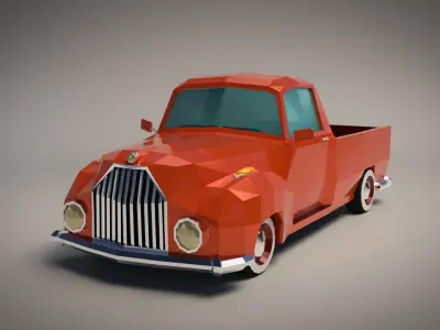 Low-Poly Cartoon Vintage Pickup Truck Low-poly 3D model