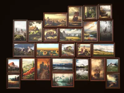 Set of 25 vintage paintings 3D Model Collection