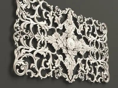 Rosette 6 ornately carved wooden plaque 3D model