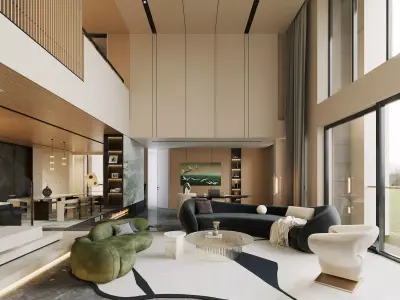 Modern Minimalist Double-Height Living Room 64 3D model