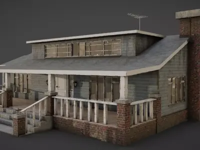 house with porch Low-poly 3D model