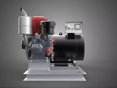 DIESEL STARTER ELECTRIC FLYWHEEL POWER GENERATOR MOTOR SETUP SET 3D model